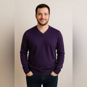 Banana Republic Sweater Mens XL Purple Extra Fine 100% Merino Wool V-Neck Pullon